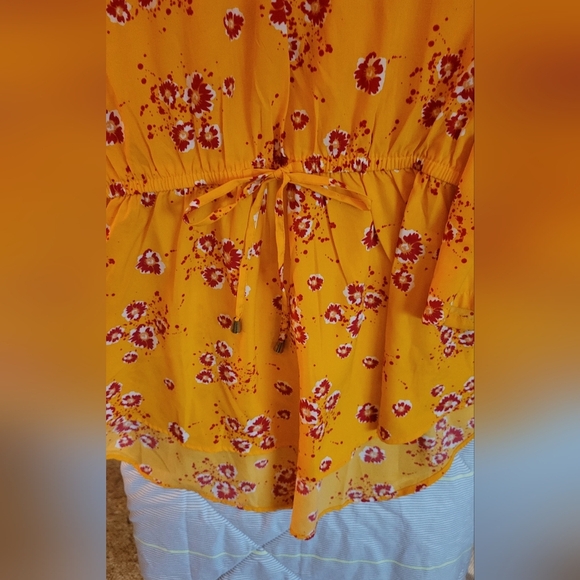 MPH Collection 3X Drawstring Waist 3/4 Sleeve Yellow Red White - Picture 5 of 8